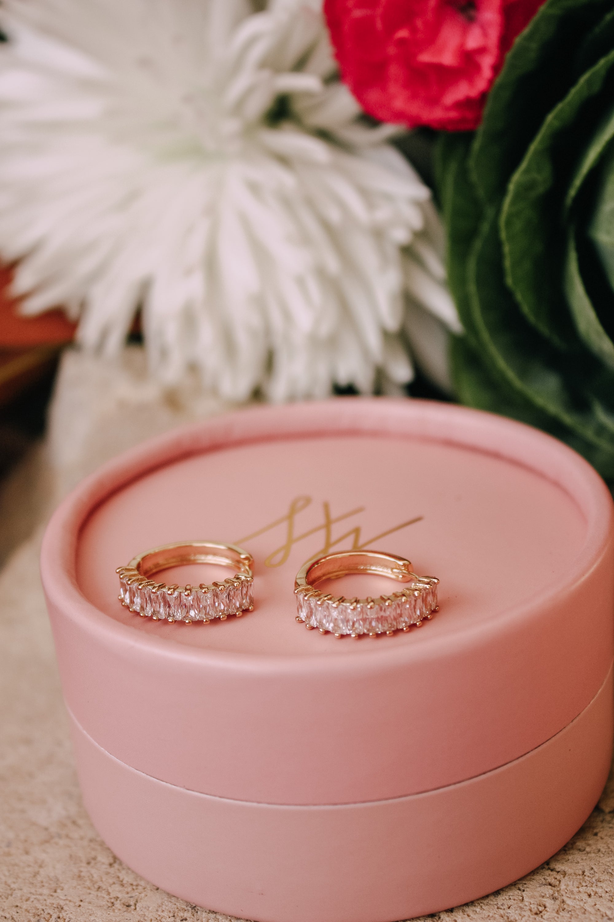 baguette earring, hoops, gold filled, bridal