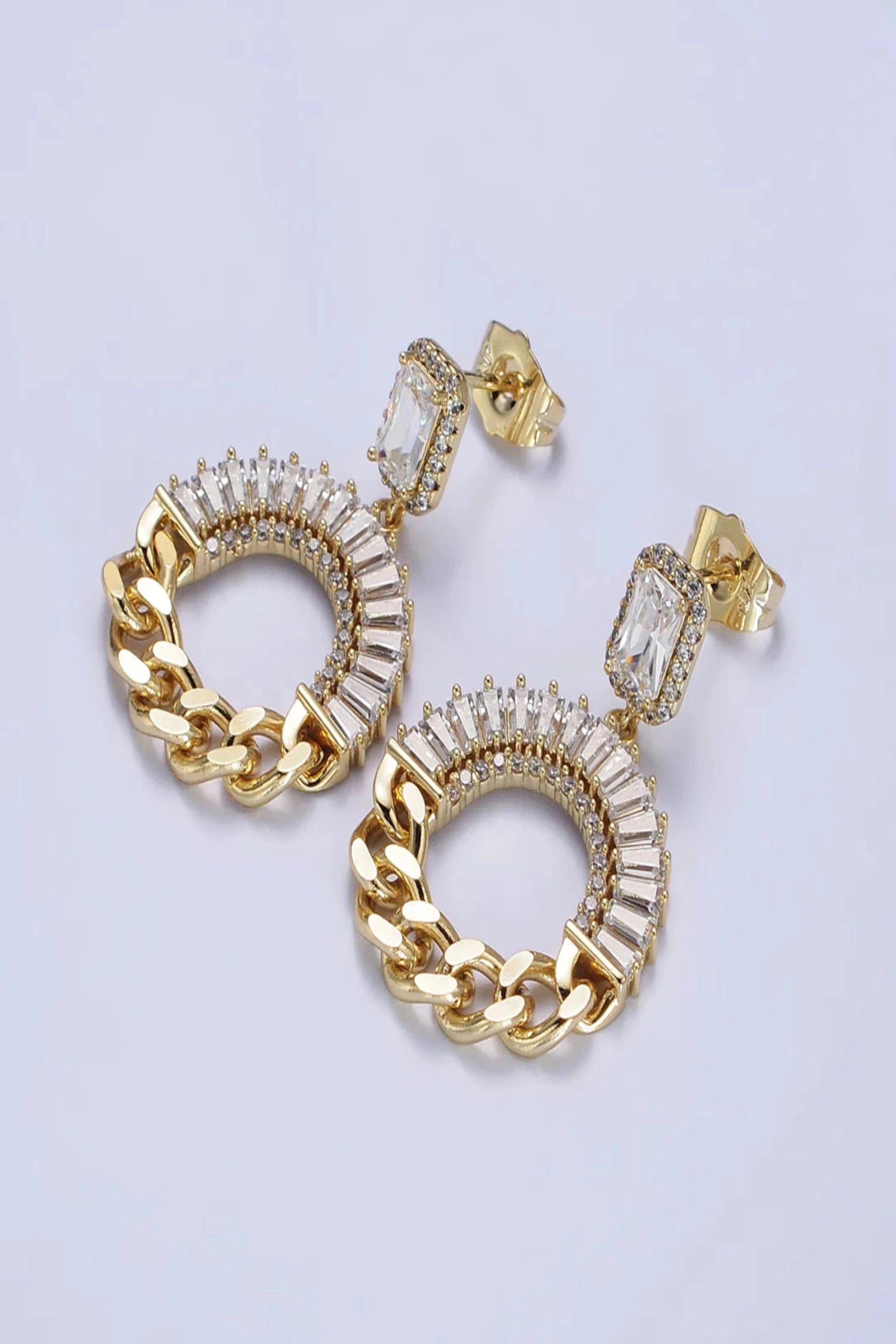 gold chain baguette earring, wedding earring, studs, bridal jewellery